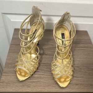 NINA MÉDINA PLATINO BABY GLITTER GOLD HEELS STRAPPY IN SIZE 9 M
